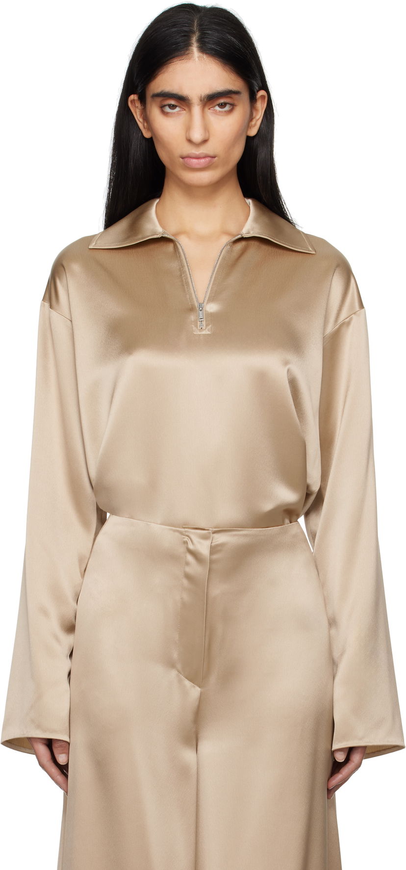 Сорочка Nanushka Nanushka Mencia Satin Blouse бежевий | NW25RSTP02272
