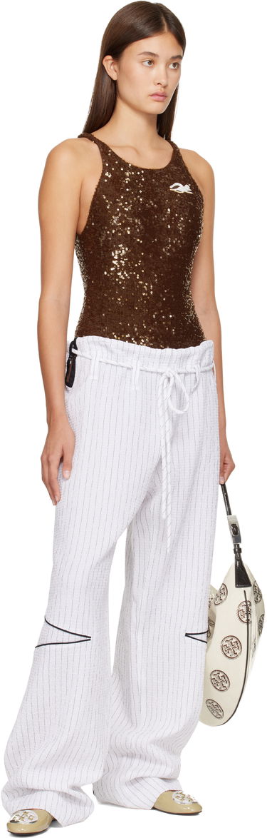 Штани Tory Burch SSENSE Exclusive Pinstripe Crinkled Cotton Drawstring Baggy Trousers білий | 175600-008, 3
