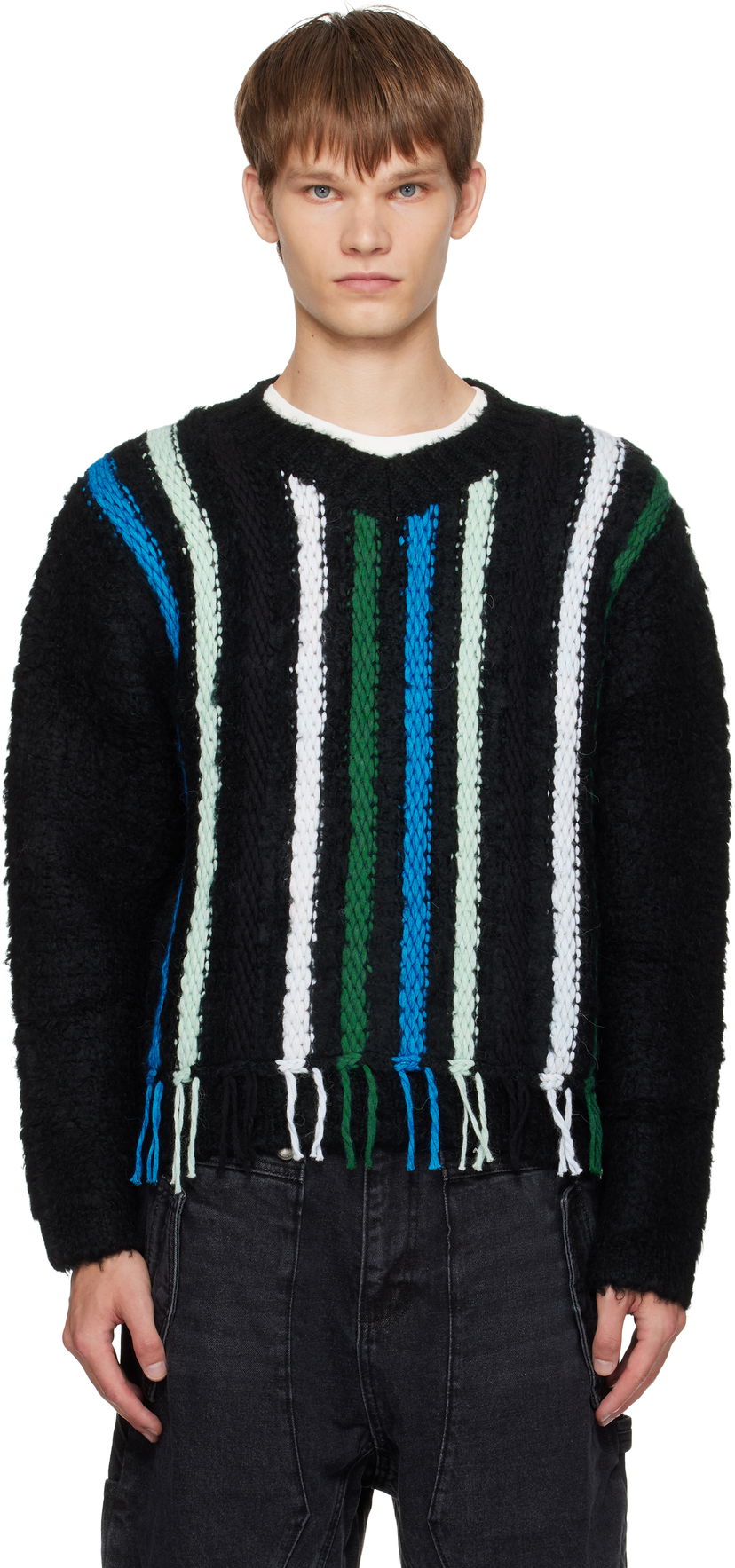 Cветр Andersson Bell Andersson Bell Reverse Stripe Fringe Sweater чорний | atb1350u