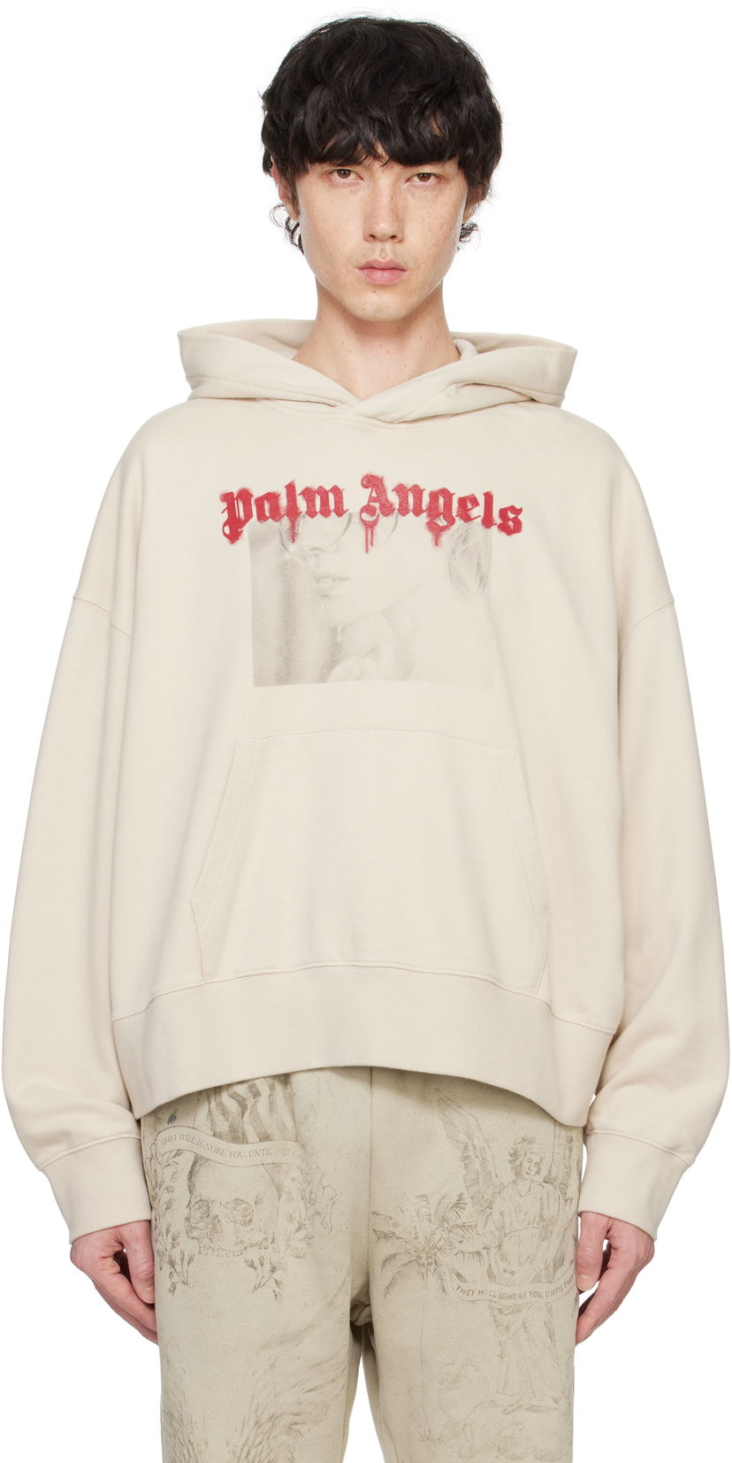 Світшоти Palm Angels Portrait Pencil Hoodie бежевий | PMBB164F24FLE0016126