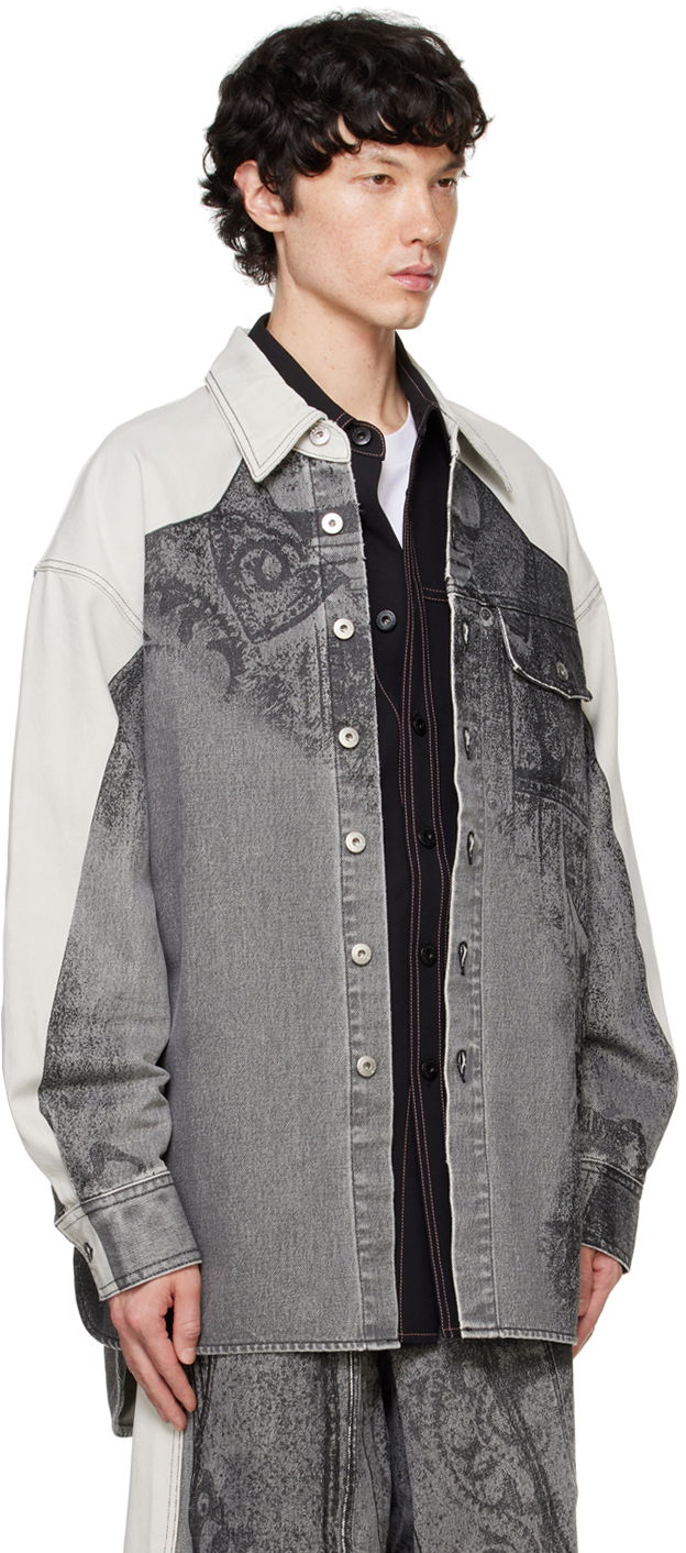 Сорочка Feng Chen Wang Feng Chen Wang Printed Denim Jacket Сірий | FUF18JK04B, 1