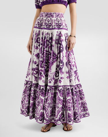 Спідниця Dolce & Gabbana Dolce & Gabbana Majolica Print Long Tiered Skirt Фіолетовий | F4CX0THH5EWIP3TN, 3