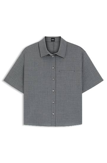 Сорочка BOSS Cropped Virgin Wool Blouse Сірий | 50541991