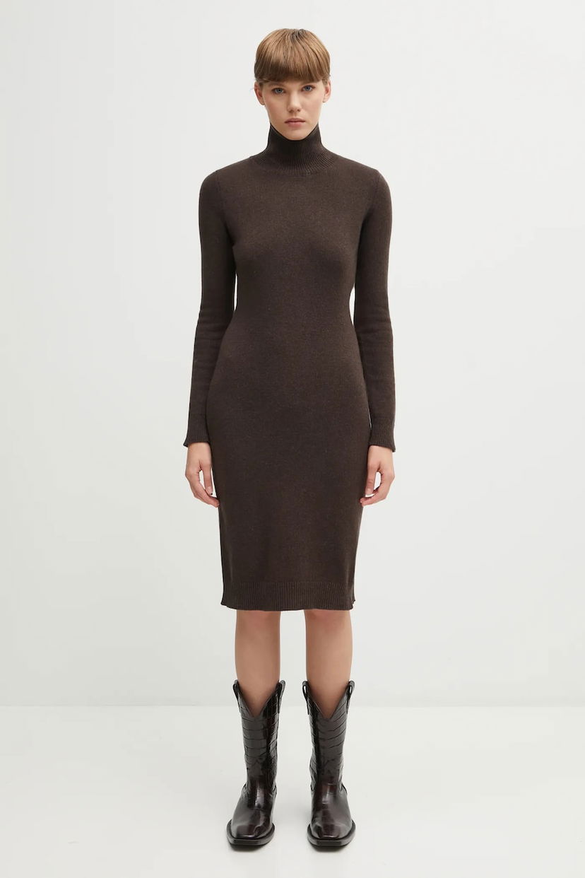 плаття Maison Margiela MM6 Maison Margiela Turtleneck Wool Blend Midi Dress Коричневий | S62DD0054.M13187.144