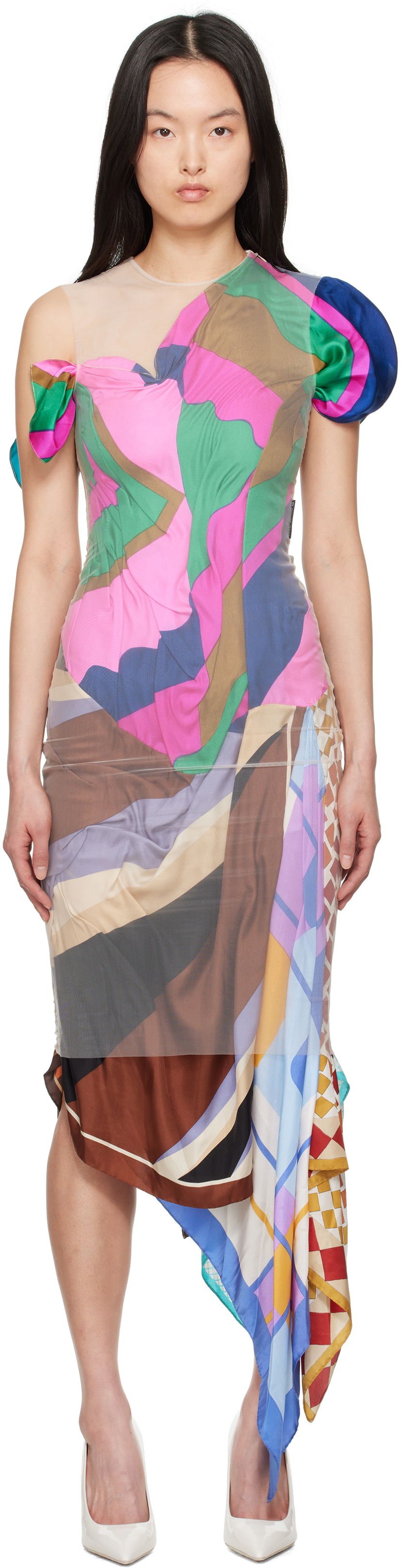 плаття Marine Serre Marine Serre Regenerated Silk Scarves Fitted Maxi Dress Різнокольоровий | WDR330A UWOV0028