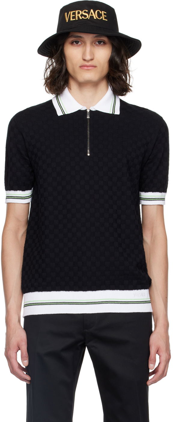 Сорочка поло Versace Black & White Contrasto Polo чорний | 1015088_1A10571