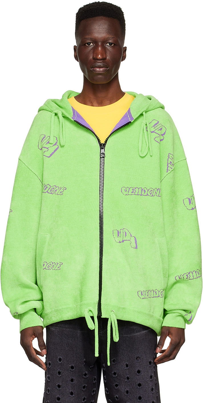 Світшоти We11done We11done Viscose Zip-Up Hoodie Зелений | WD-KJ1-22-616-U-LM