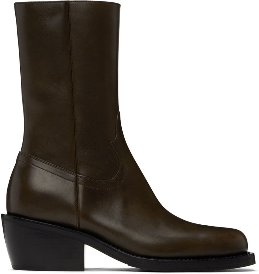 Кросівки та взуття Dries Van Noten Dries Van Noten Mid-Calf Leather Boots Коричневий | MS242-753