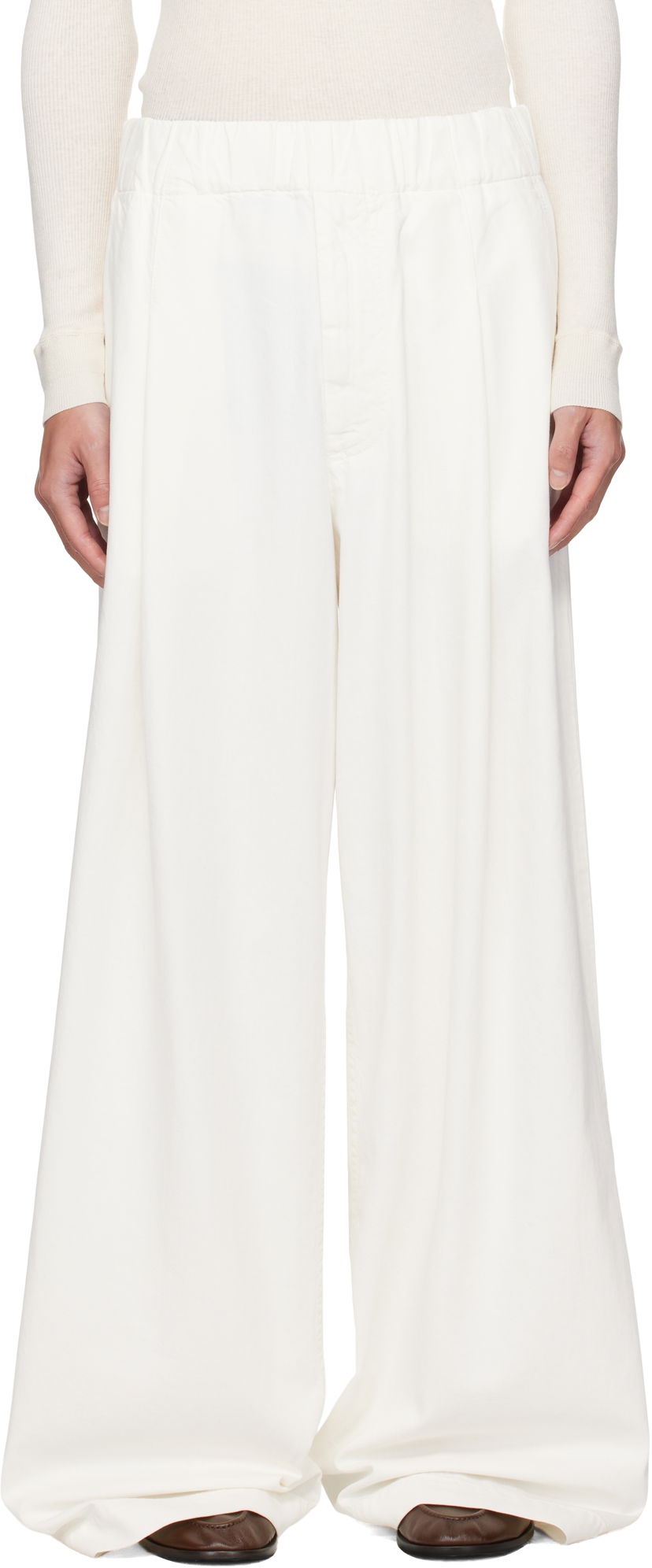 Штани і джинси Dries Van Noten Dries Van Noten Drawstring Wide-Leg Pants білий | 252-020926-2382
