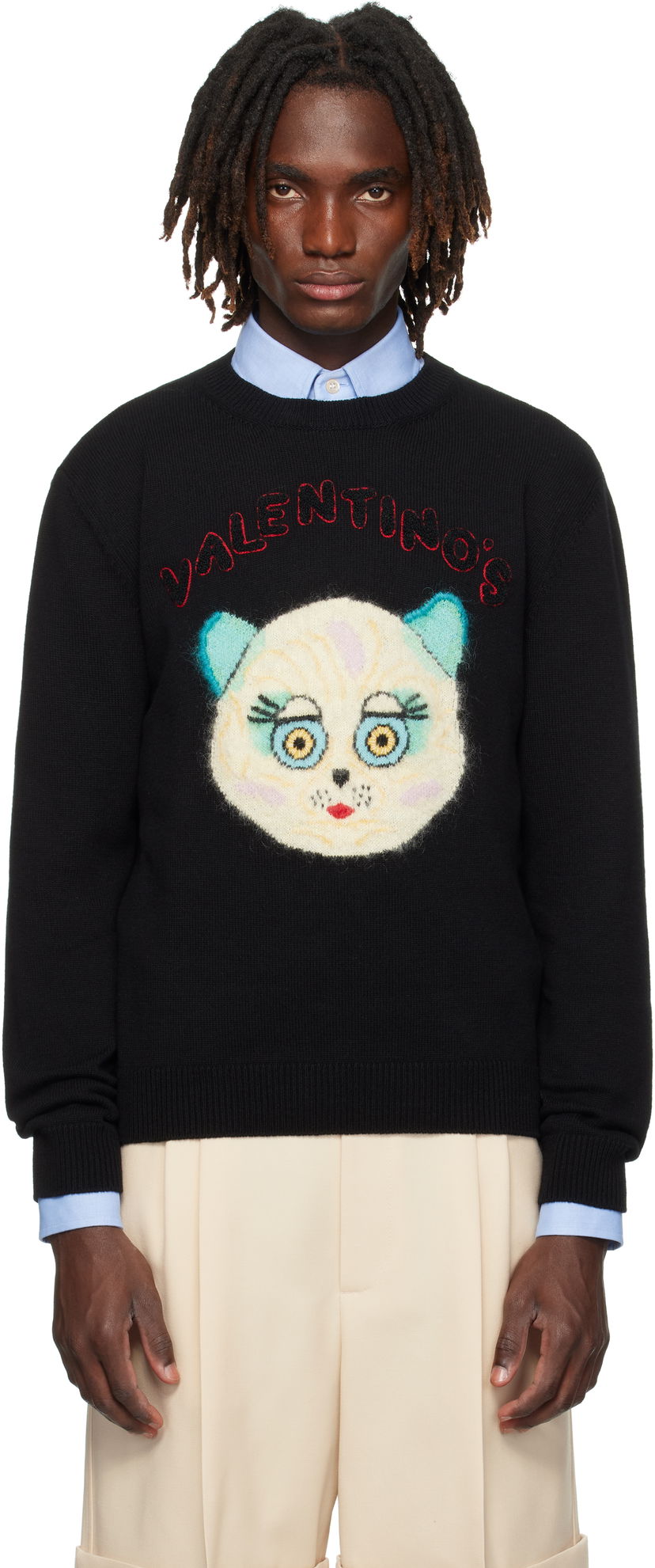 Cветр Valentino Valentino 'Le Chat De La Maison' Patch Sweater чорний | 7V3KC35IB2V