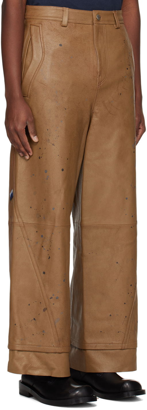 Штани ADER ERROR Paint Splatter Leather Wide-Leg Pants Коричневий | BN01SSBT0103BR, 1