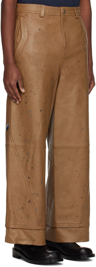 Штани ADER ERROR Paint Splatter Leather Wide-Leg Pants Коричневий | BN01SSBT0103BR, 1