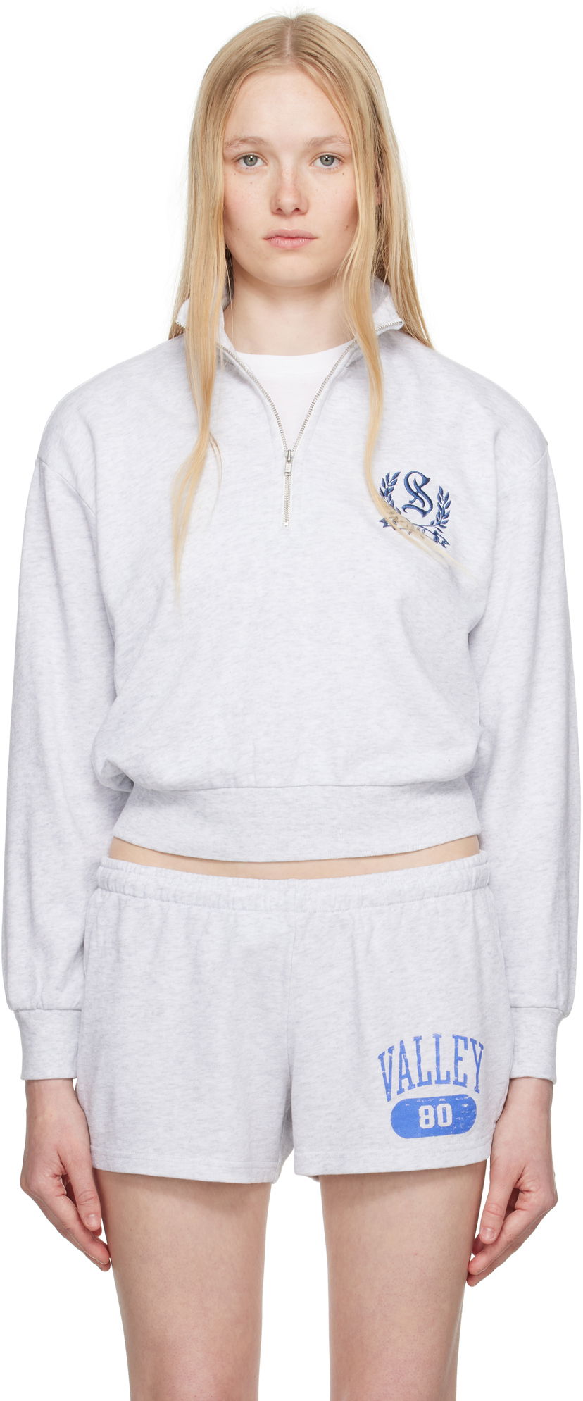 Cветр SKIMS SKIMS Lightweight Fleece Shrunken Quarter Zip Sweatshirt Сірий | PL-PLO-8155W