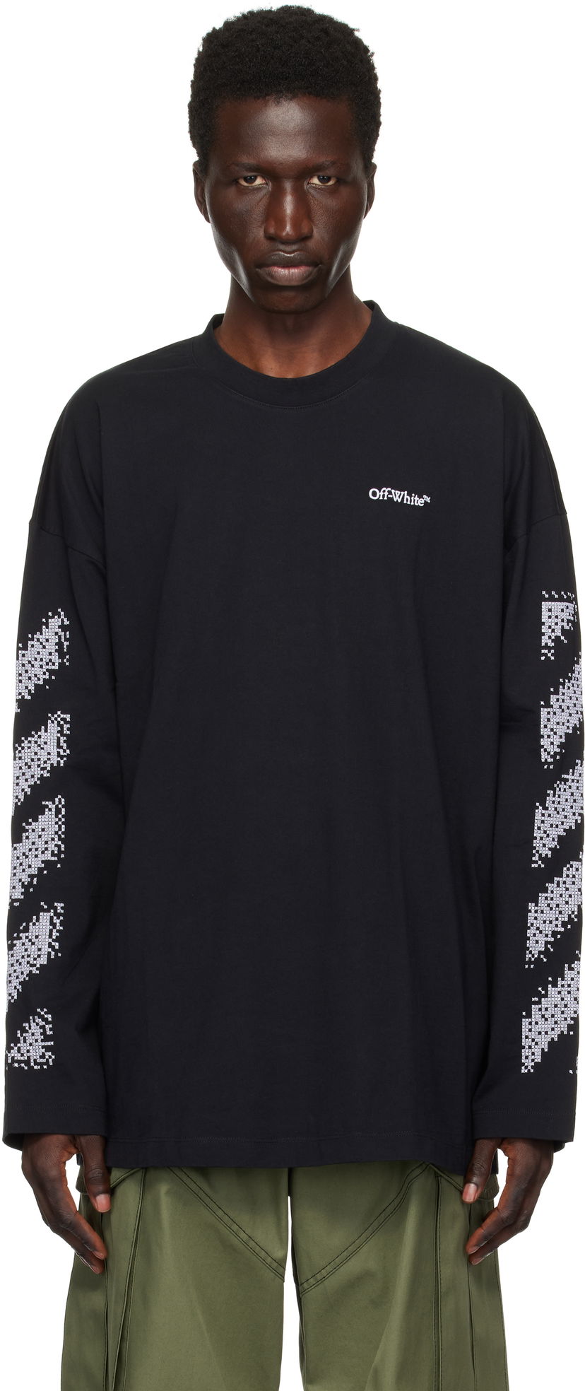 Футболка Off-White Pixel Diag Long Sleeve T-shirt чорний | OMAB091F24JER0051001