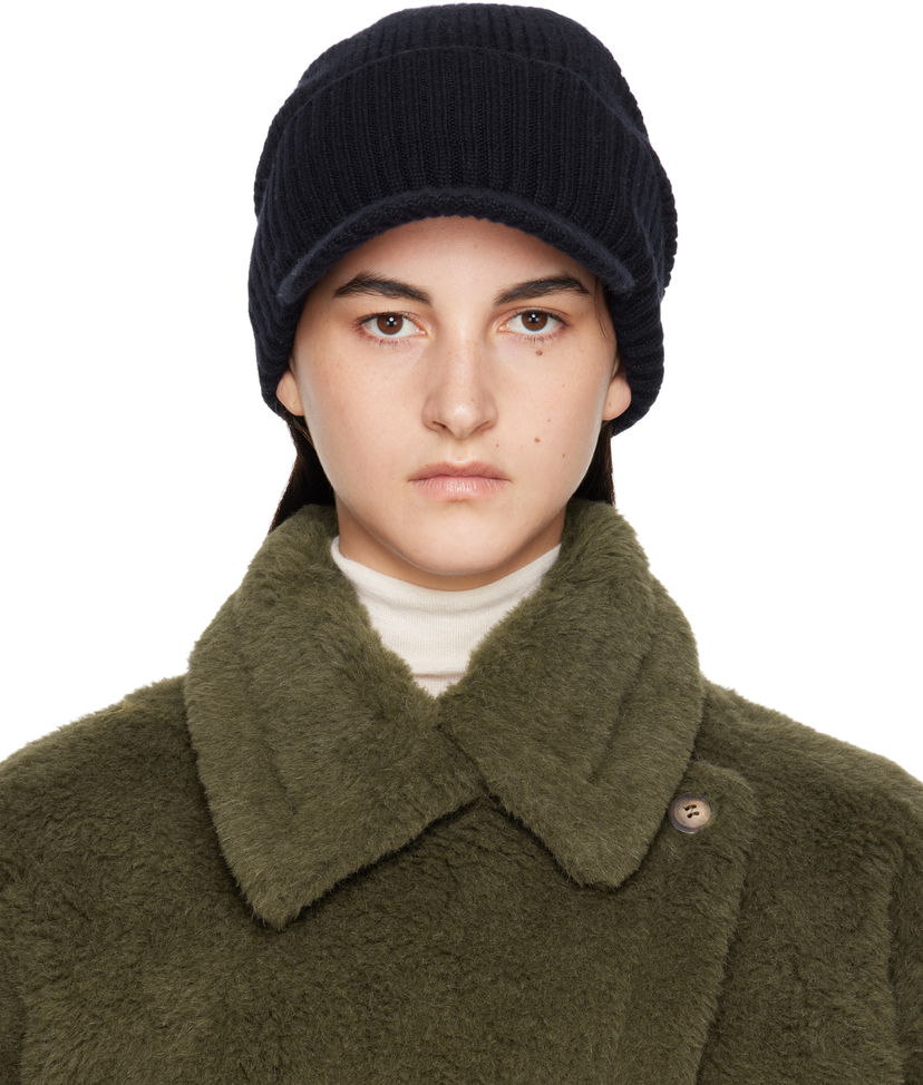 Капелюх Max Mara Max Mara Ribbed Knit Beanie with Visor чорний | 2424576132600 MM02398