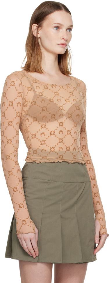 Кроп-топи Marine Serre Moonogram Mesh Flock Long Sleeve Cropped Top бежевий | WTS012S CJER0005, 1