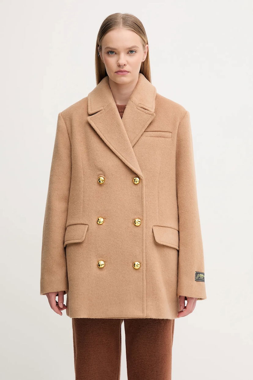 Пальто GANNI GANNI Double Faced Wool Double Breasted Blazer бежевий | W0876