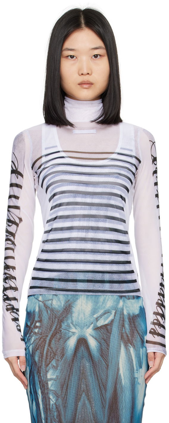 Футболка Jean Paul Gaultier Jean Paul Gaultier Striped Turtleneck Top білий | 24/30-F-TO198-J559-015900