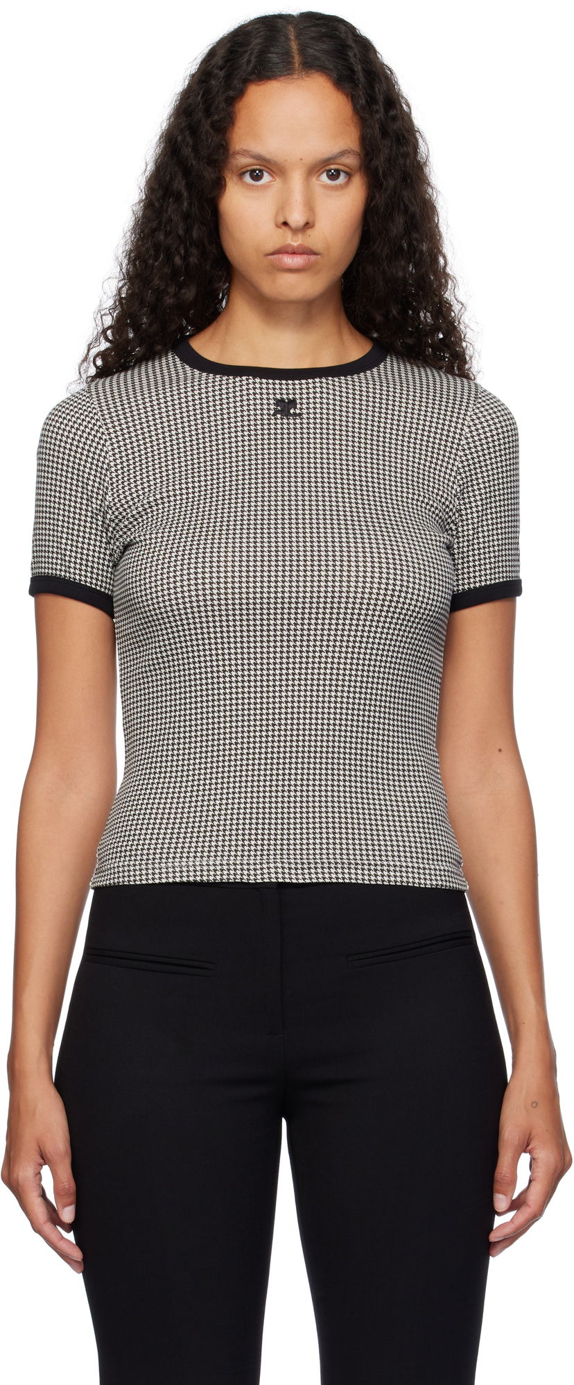 Футболка Courrèges Contrast Houndstooth Slim T-Shirt чорний | 324JTS017JS0167
