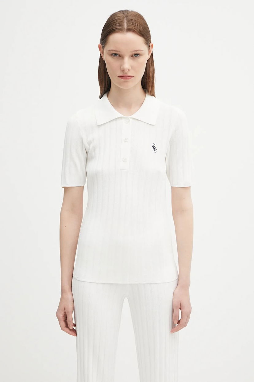 Сорочка поло Sporty & Rich Sporty & Rich Src Ribbed Polo Shirt білий | WS069620305WH37