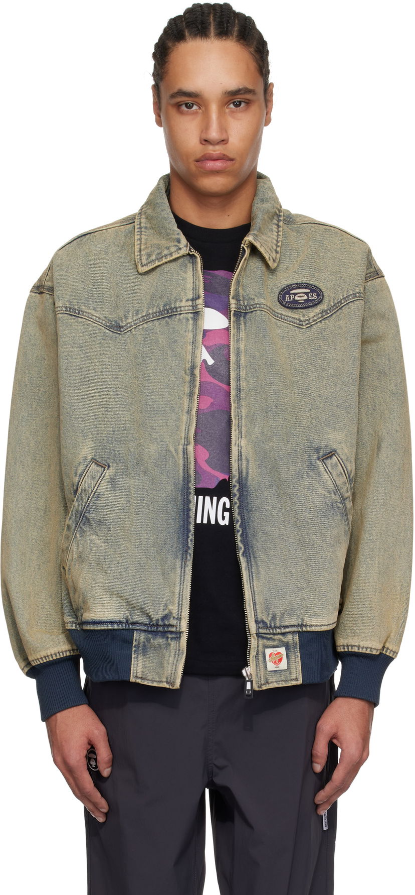 Куртка AAPE by A Bathing Ape AAPE by A Bathing Ape 'AAPE' Main Lightweight Denim Bomber Jacket Синій | AAPLJM7706XANBLL