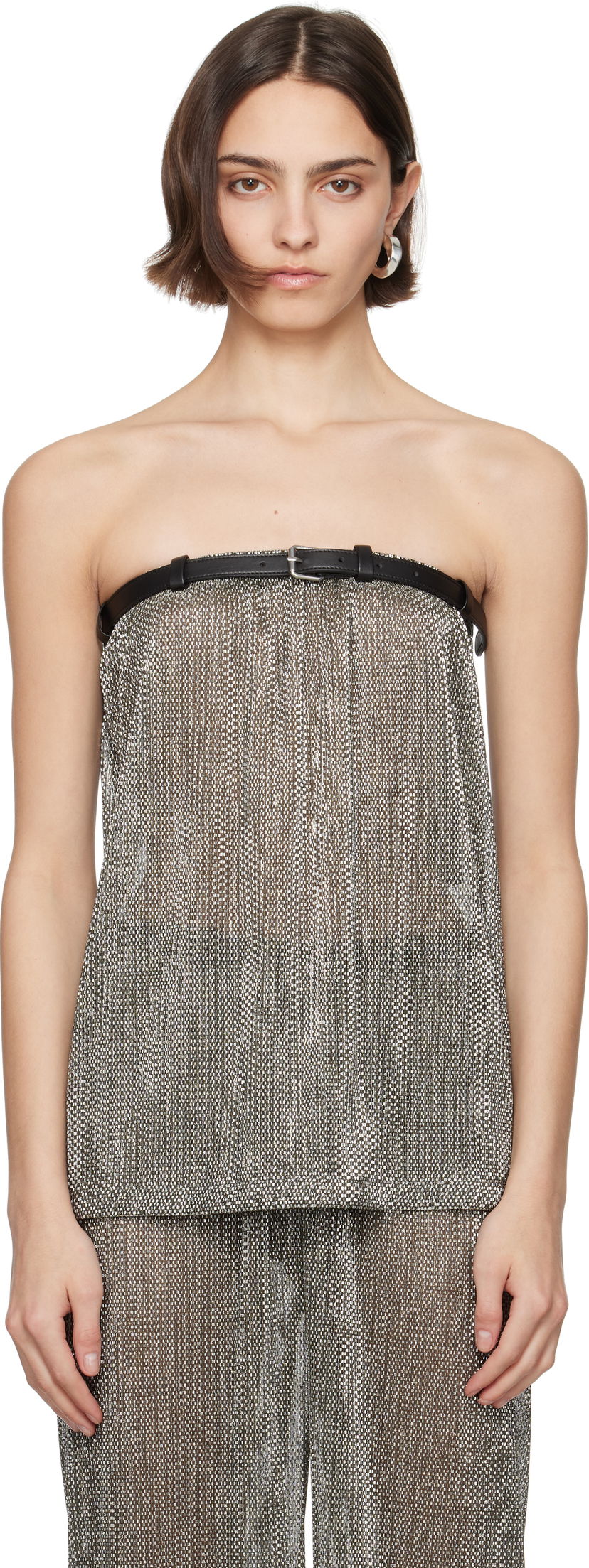 Безрукавка Nanushka Nanushka Gilma Metallic Knit Bandeau Top Металік | NW25SSTP29882