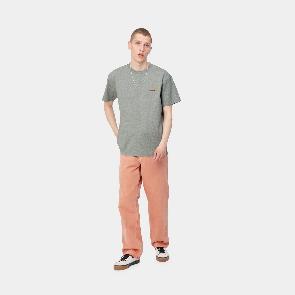 Футболка Carhartt WIP S/S American Script T-Shirt "Grey Heather" Сірий | I029956_V6_XX, 1