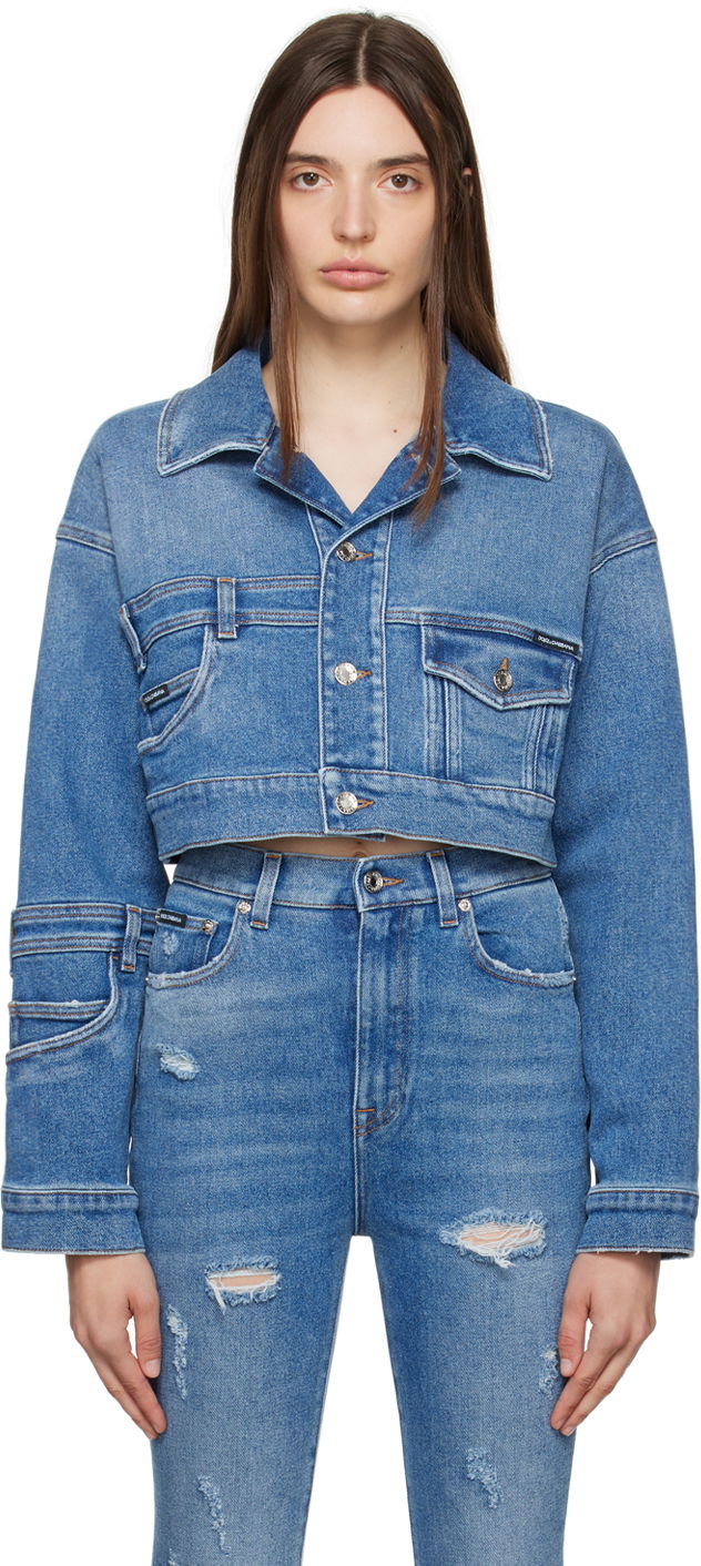 Куртка Dolce & Gabbana Blue Patchwork Denim Jacket Синій | F9P86D G8HP1