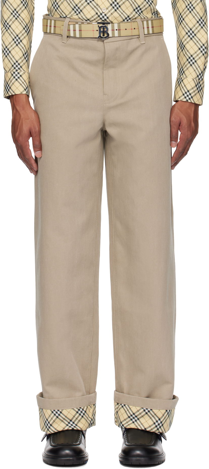 Штани Burberry Cotton Carpenter Trousers бежевий | 8097556