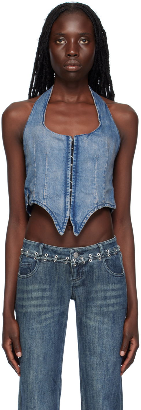 Безрукавка Miaou Miaou Dani Denim Halter Corset Top Синій | 7077SD4ECH
