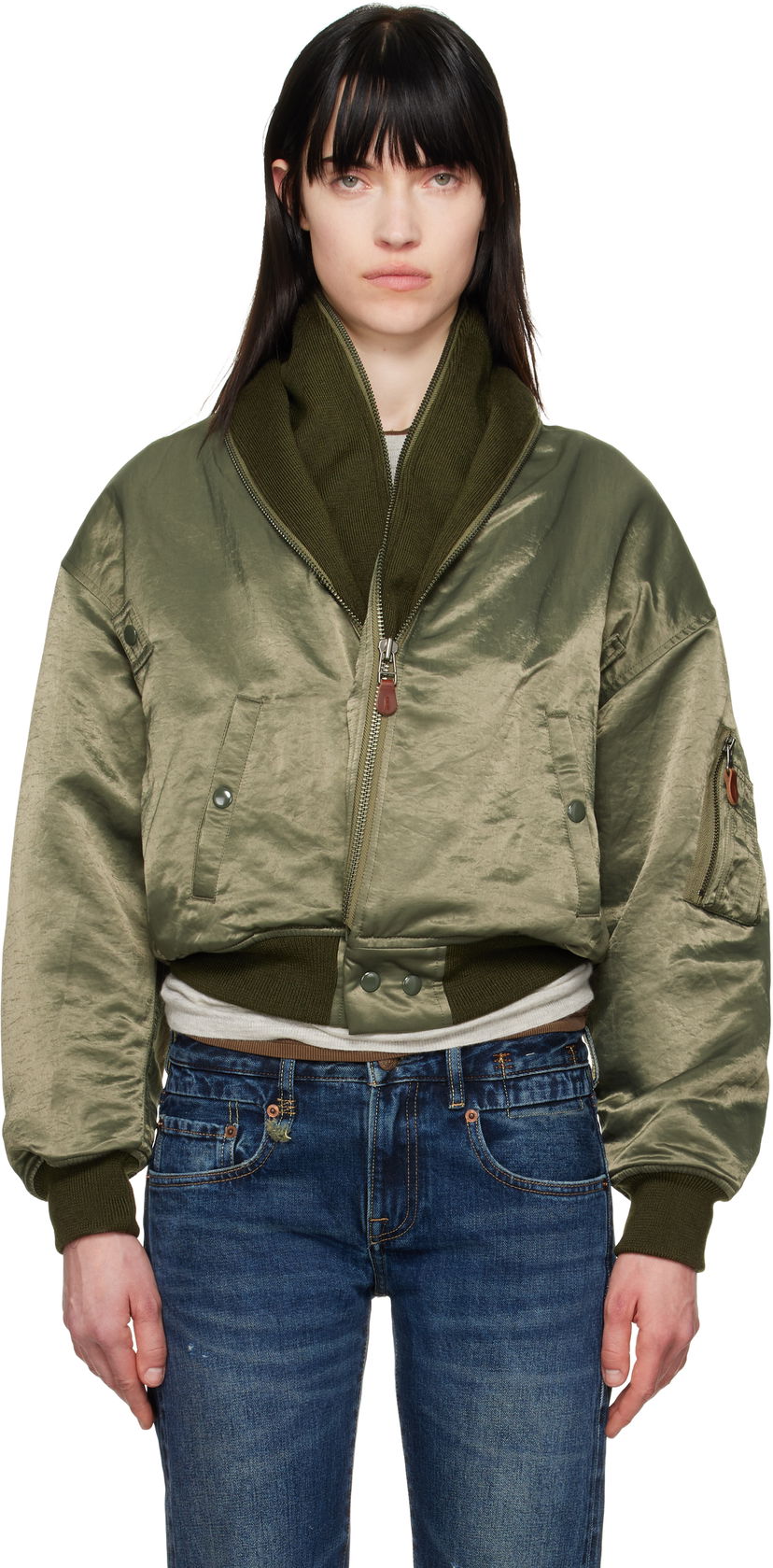 Куртка бомбер R13 R13 Zip Collar Flight Bomber Jacket Зелений | R13WR346-R447B