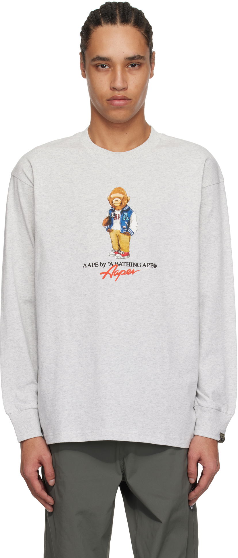 Футболка AAPE by A Bathing Ape AAPE by A Bathing Ape 'AAPE Theme AAPER' Long Sleeve T-Shirt Сірий | AAPLTM1610XXNWH2