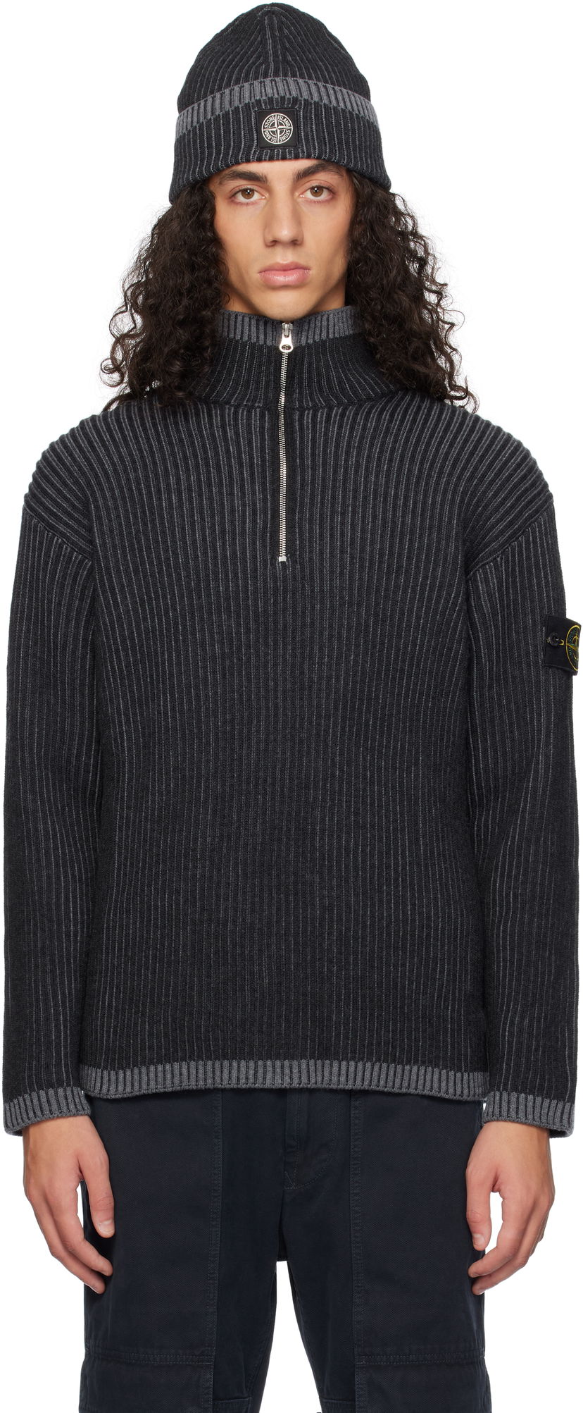 Cветр Stone Island Stone Island Vanisé Full Rib RWS Wool Quarter-Zip Sweater чорний | 8115516C1