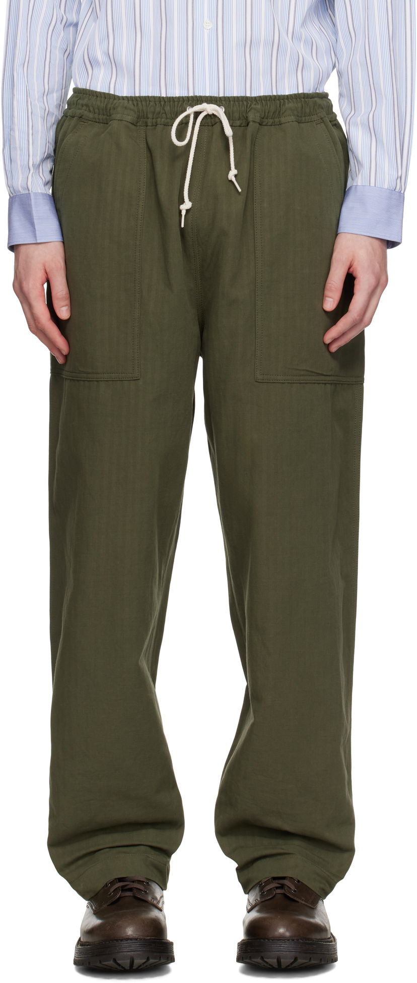 Штани карго Comme des Garçons Comme des Garçons Homme Linen Herringbone Drawstring Trousers Зелений | HO-P019-051