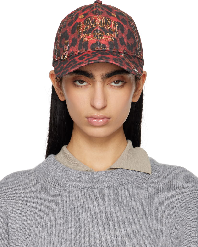 Кепка GANNI GANNI Leopard Print Baseball Cap Червоний | A6640