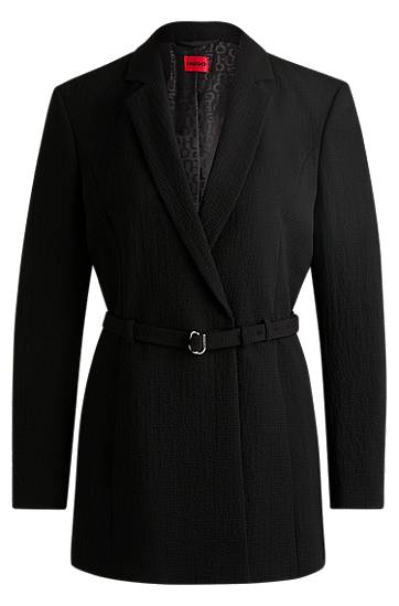 Куртка BOSS Seersucker Blazer with Buckled Belt чорний | 50537559