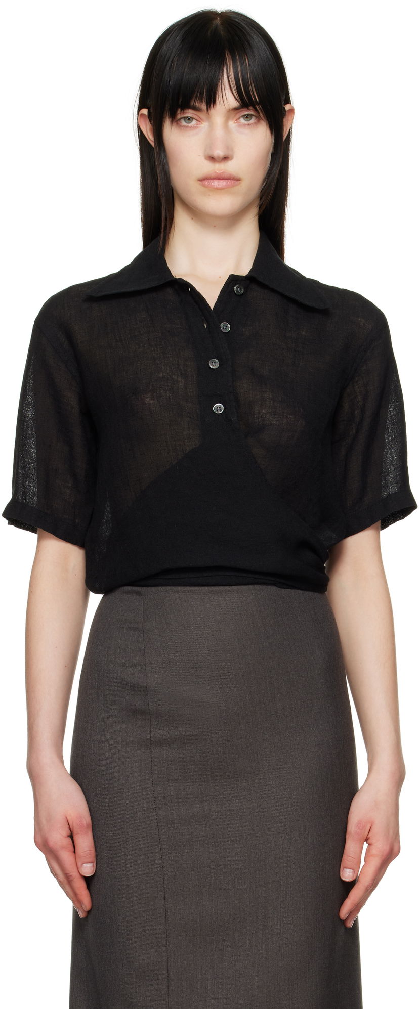 Сорочка поло OUR LEGACY Our Legacy Nannas Linen Polo Shirt чорний | W2252NB