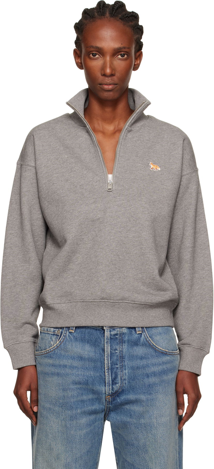 Світшоти MAISON KITSUNÉ Maison Kitsuné Half Zip Baby Fox Patch Sweatshirt Сірий | PW00308KM0341