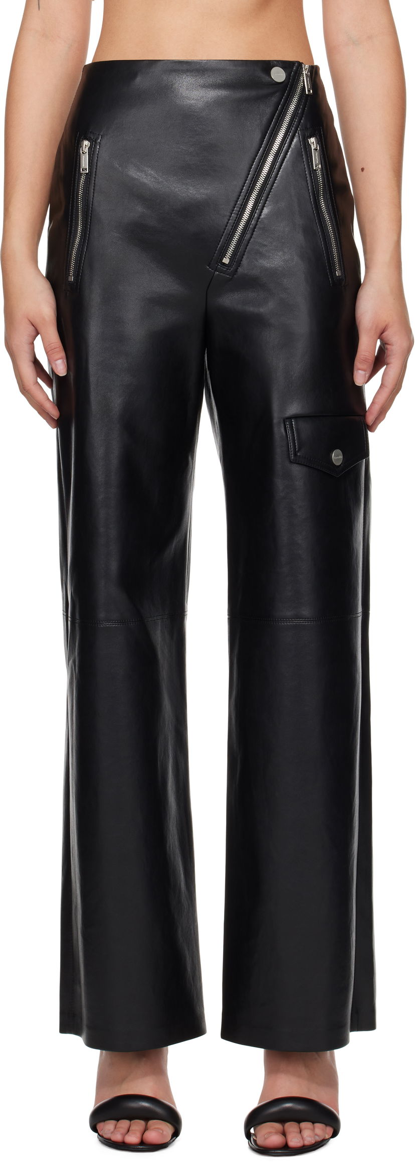 Штани Nanushka Leather Pants With Asymmetrical Zipper чорний | NW24FWPA45300