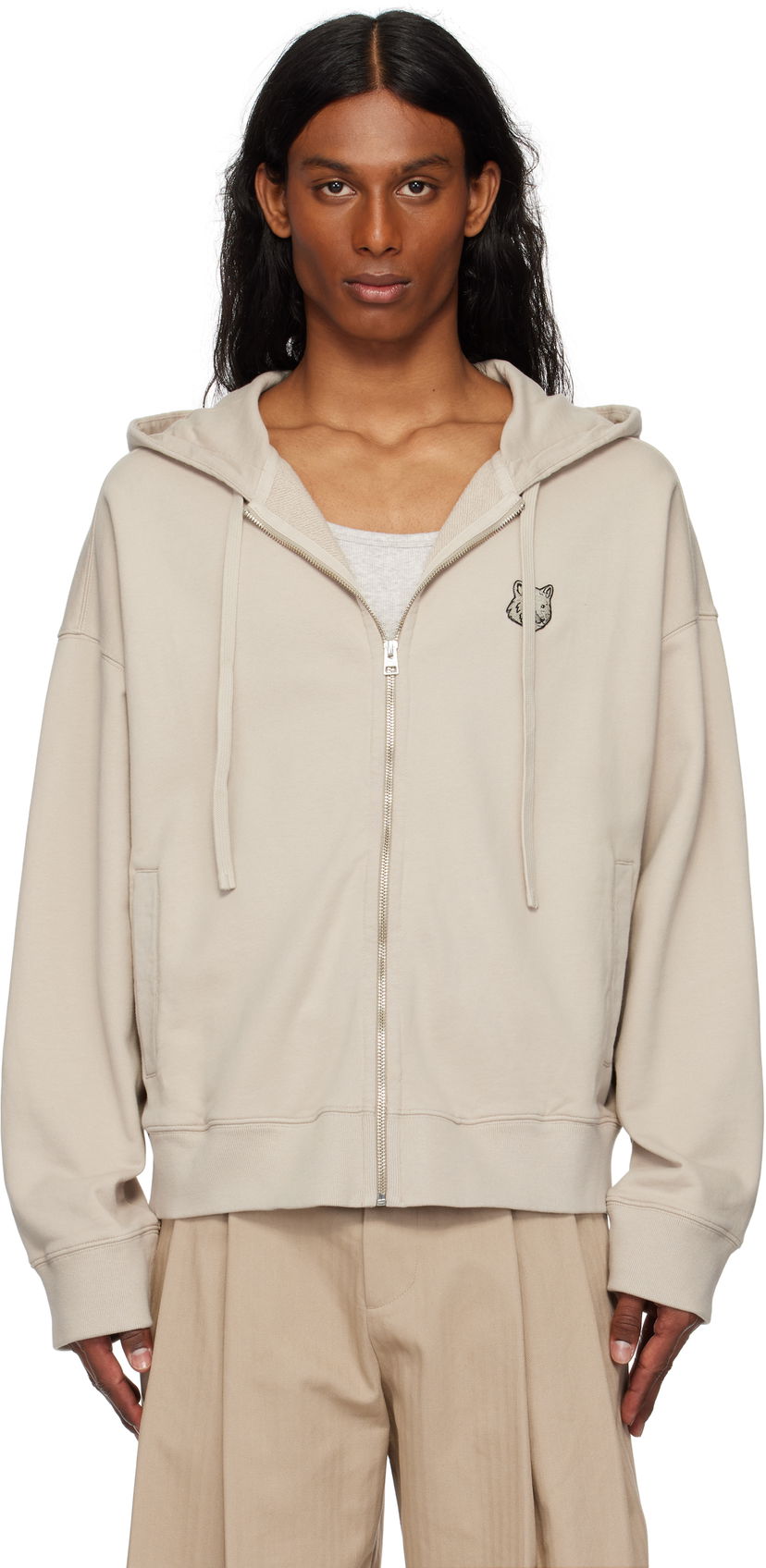Світшоти MAISON KITSUNÉ Maison Kitsuné Bold Fox Head Patch Oversize Fullzip Hoodie бежевий | OM02138KM0001