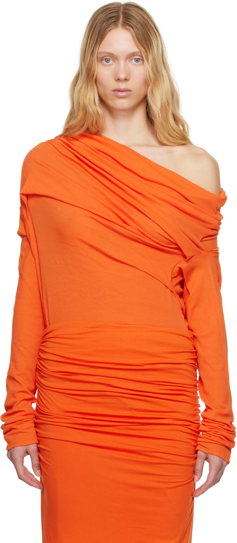 плаття Entire Studios Entire Studios Draped One-Shoulder Ruched Dress Помаранчевий | ESW-S25-8013-KO