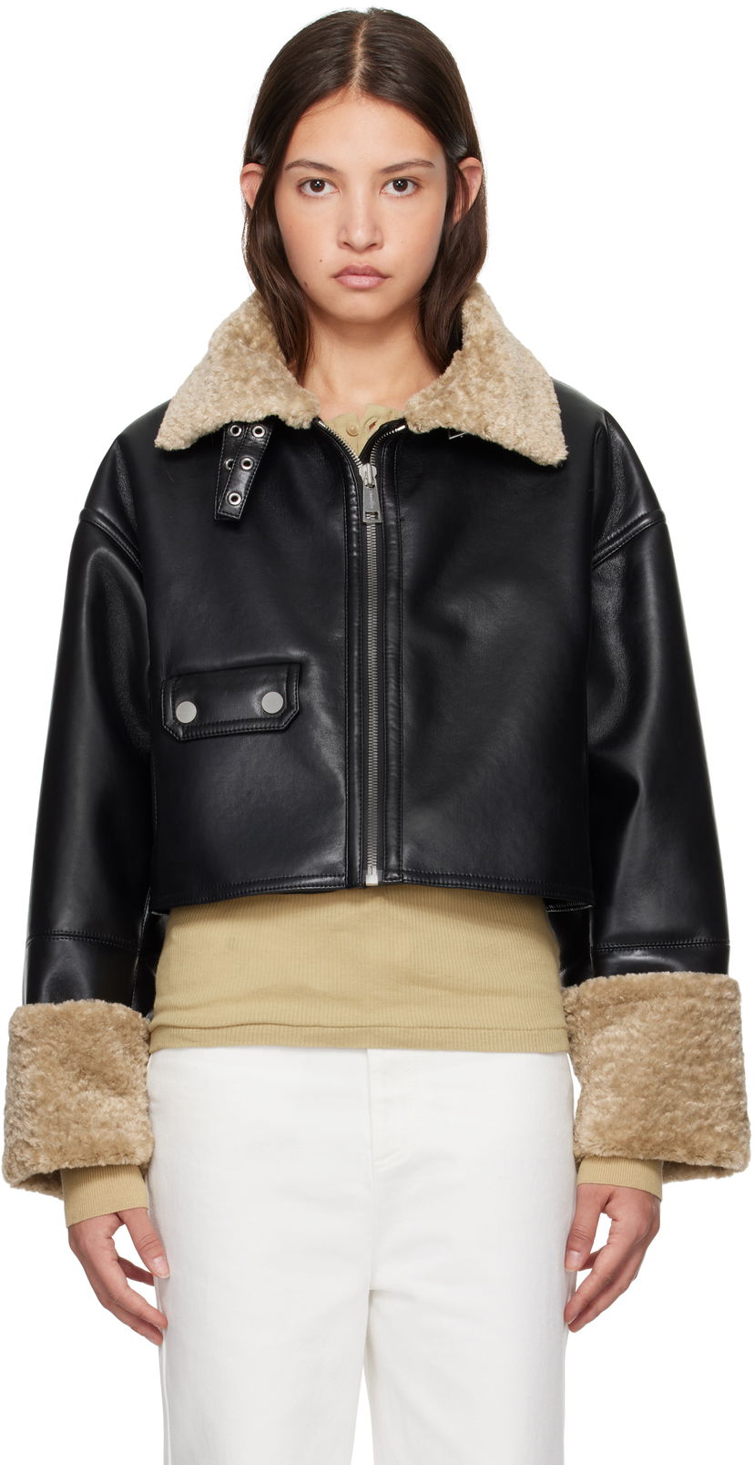 Куртка Nanushka Faux Leather Cropped Jacket чорний | NW24FWOW38170