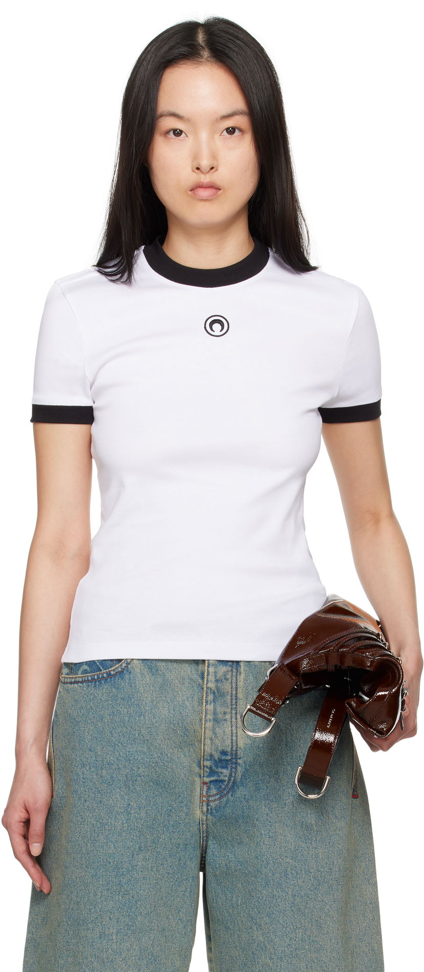 Футболка Marine Serre Marine Serre Moon Logo Fitted Jersey T-Shirt білий | MTT088B CJER0008