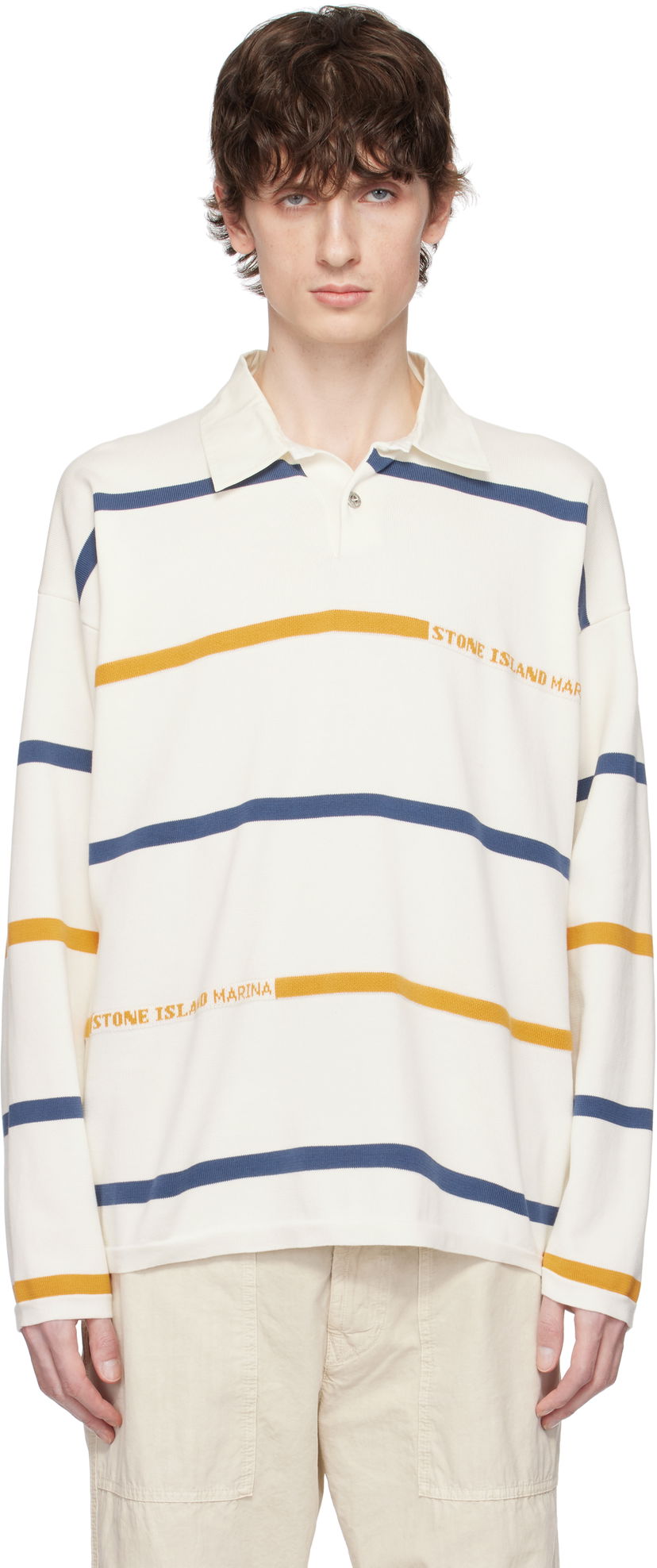 Сорочка поло Stone Island Stone Island Striped Organic Cotton Polo білий | K1S15 5100035 S00XB