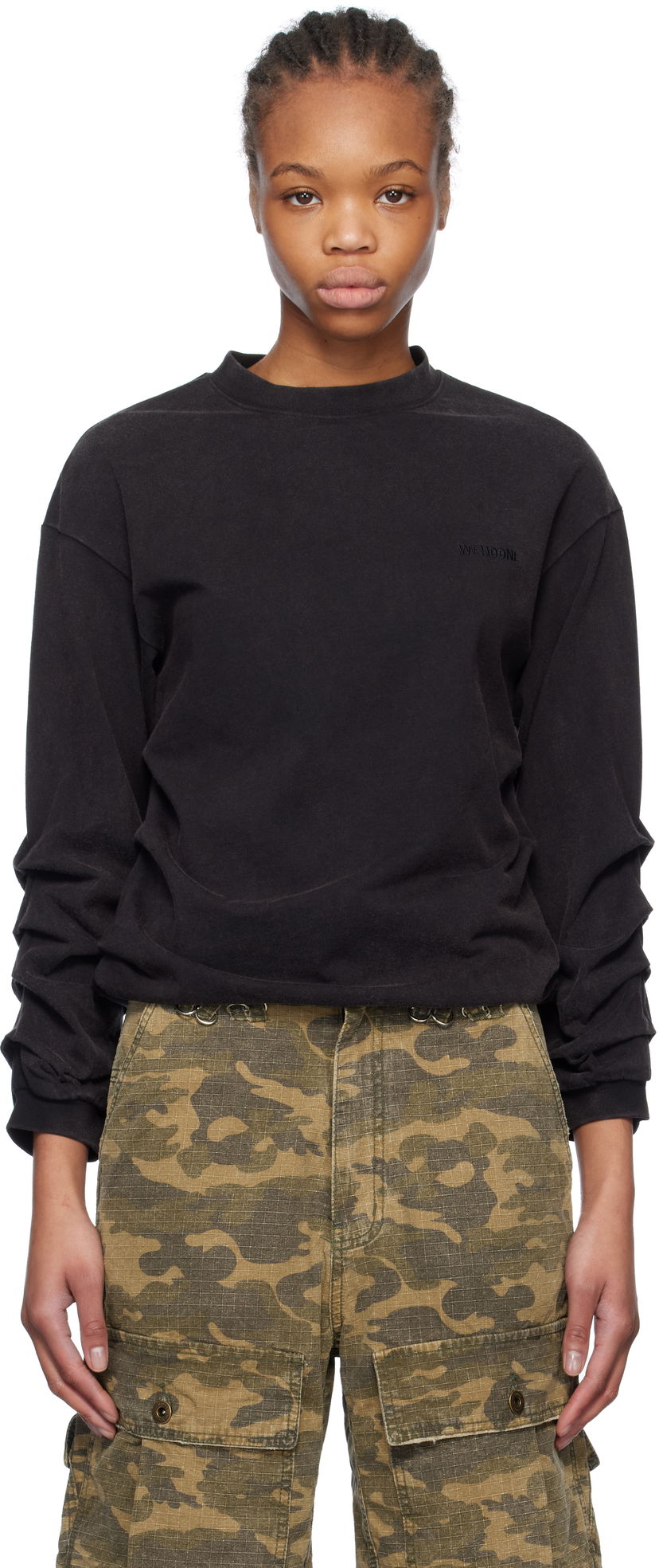 Футболка We11done We11done Wrinkled Long Sleeve T-Shirt чорний | WD-TT0-25-775-U-BK
