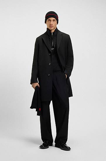 Пальто BOSS Single-breasted wool-blend coat with quilted inner vest чорний | 50546546, 1