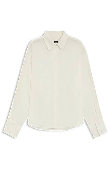 Сорочка BOSS Relaxed-fit Blouse in Sand-Washed Silk білий | 50551961