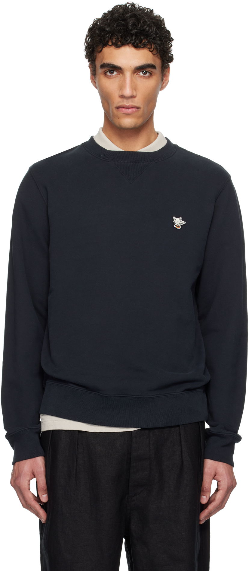Cветр MAISON KITSUNÉ Maison Kitsuné Barista Fox Patch Sweatshirt темно-синій | OU00301KM0330