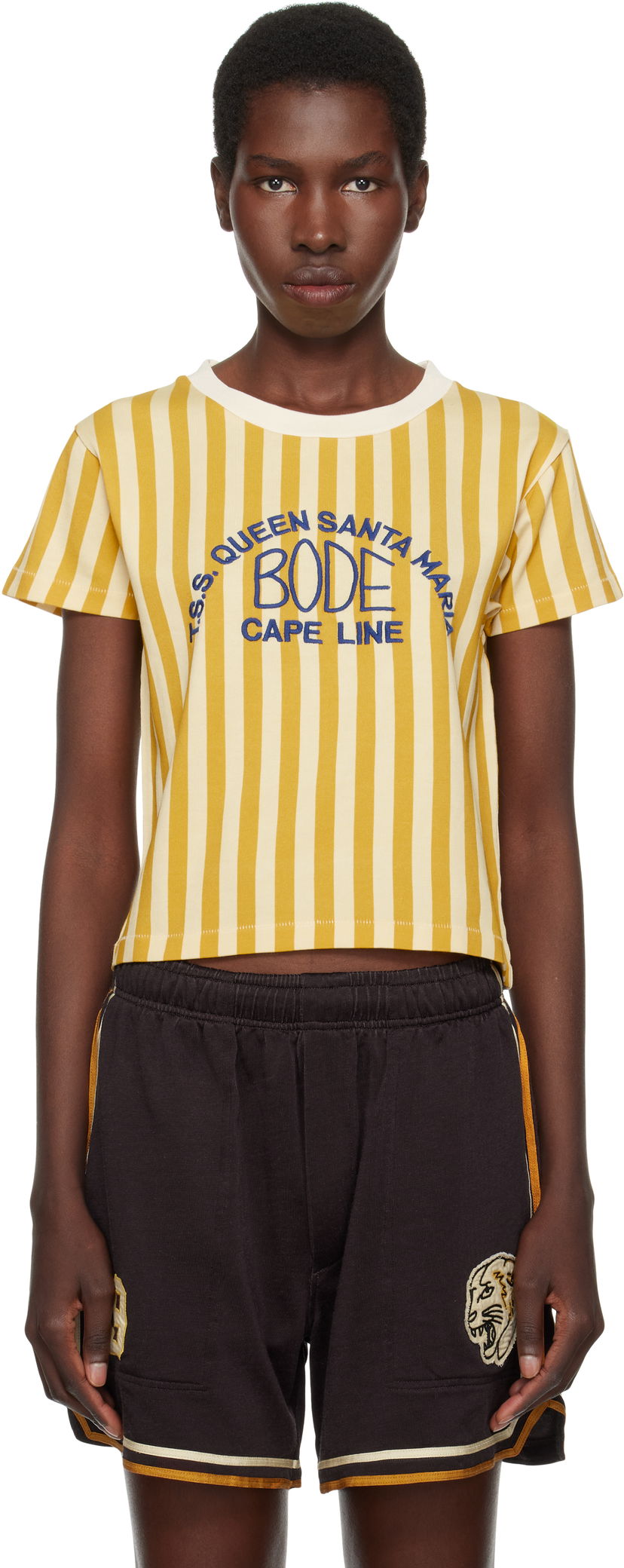 Кроп-топи Bode Bode Striped Cropped T-Shirt Жовтий | WRS25CS023