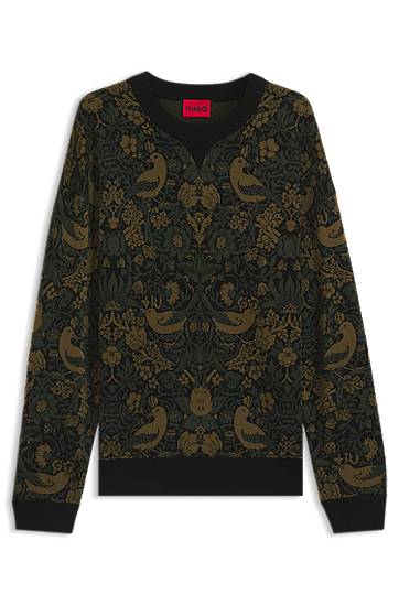 Cветр BOSS Relaxed-Fit Tapestry Jacquard Sweater Зелений | 50543788